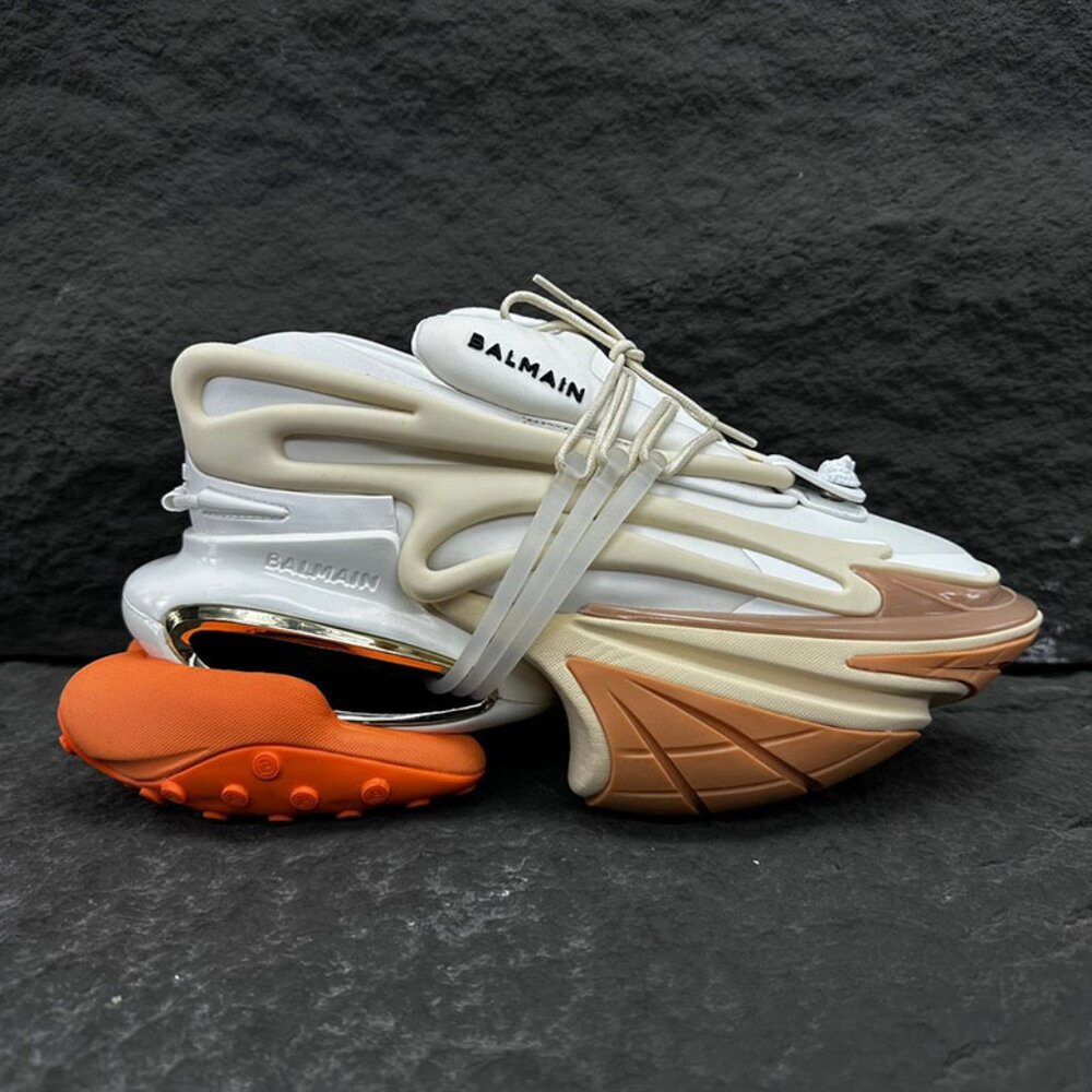Balmain Unicorn Low-Top Platform Sneakers, Unisex, White And Orange - Picture 7 of 9